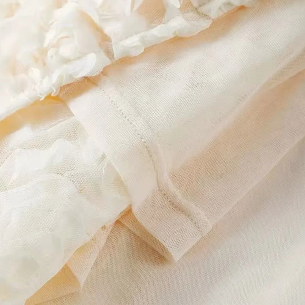 NEW💫CASA B |“Dreaming in Rose” 3D Floral Appliqué Ivory Plunge Neckline Dress - Picture 4 of 7